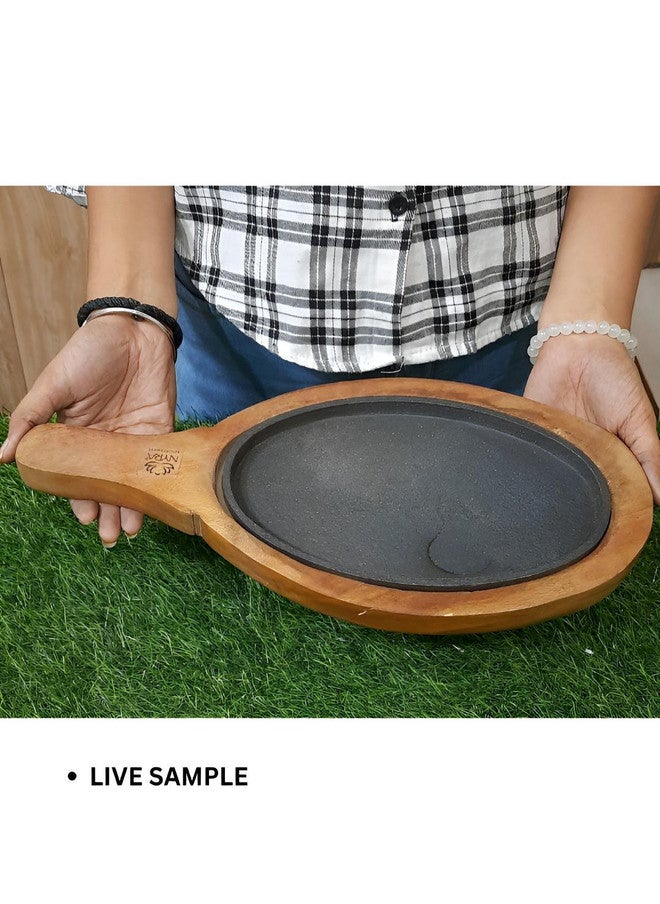 Nyra Kitchenware Classic Black & Brown Cast Iron Sizzler Platter With Wooden Stand - Image 5